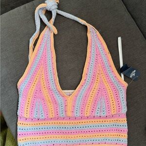 Striped Crochet Halter Top